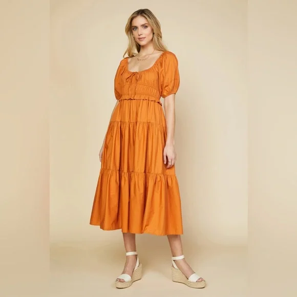 square neck smock dress Smocked Square Neck Cap Sleeve Midi Dress  Charming Charlie